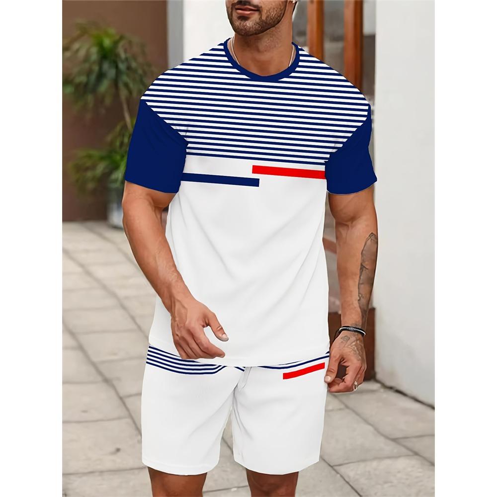 Summer Men's Personalized Two-piece Short-sleeved Cartoon Duck Print Drawstring Shorts Fashion Outdoor Large Size Sports Suit