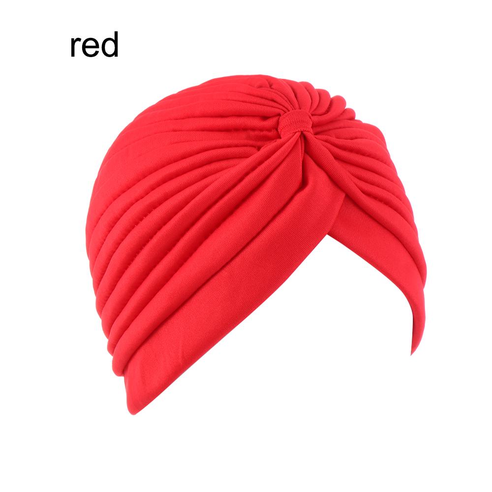 Solid Color Women Elastic Cotton Fold Turban Hat Soft Bonnet Muslim Hijab Ladies Head Wrap Warm Beanies Chemo Hat