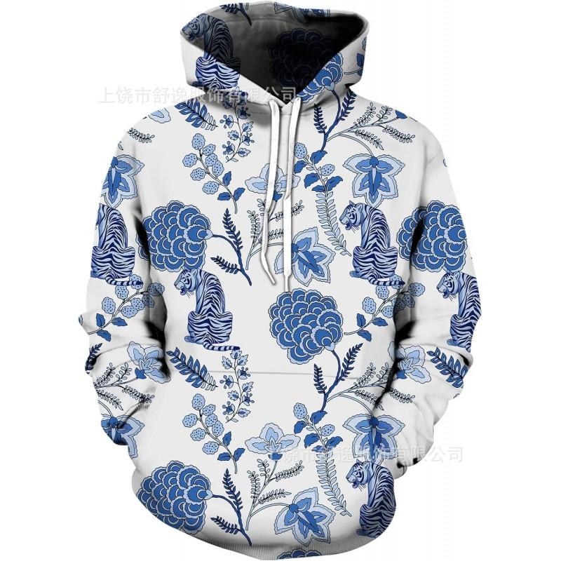 Mens Oversized Hooded Sweatshirt With Digital Print Casual Long Sleeve Top