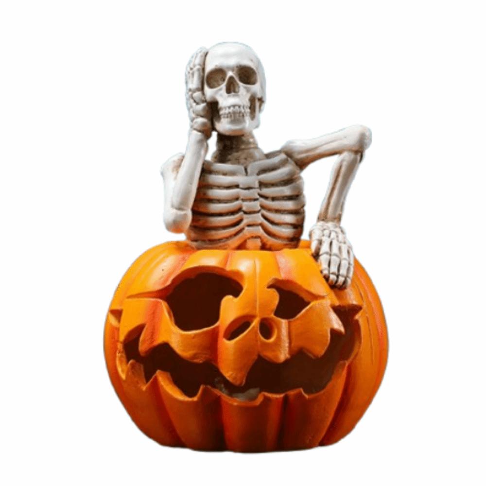

Поделка из смолы Хэллоуин Фигурка скелета Креативный светодиодный светильник в виде тыквы и черепа Уличный двор Style 1
