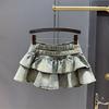 Summer ruffle edge denim skirt female retro spice girl age reduction and thin anti-light a-word pleated skirt