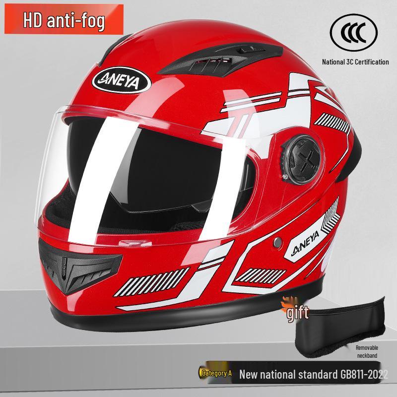 New 3C-Certified Full Face Motorcycle Helmet - Double Lens, All-Season, Cool, Cold-Proof, Rain-Proof, Unisex.