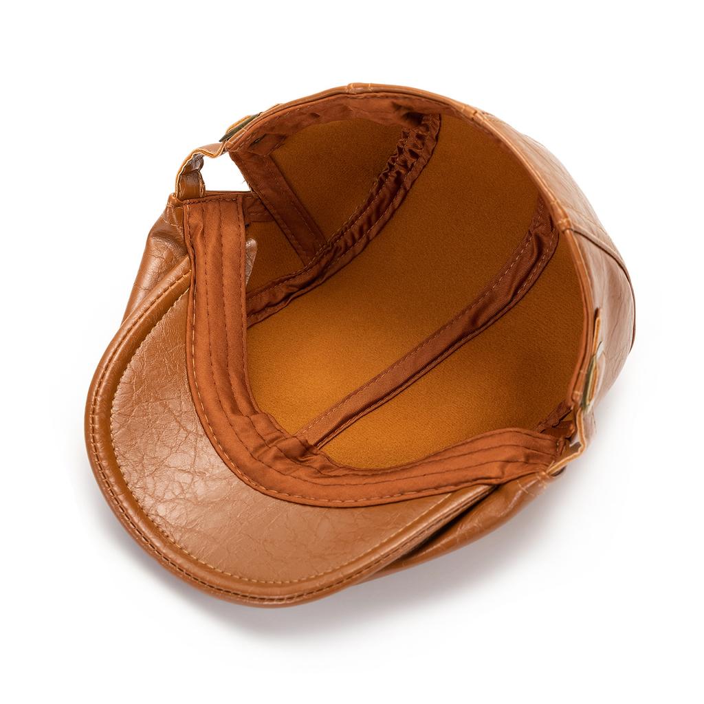 Forward Hat Men And Women Autumn And Winter Personality Retro Pu Cap Old Man Leather Hat Beret Newsboy Painter Peaked Cap