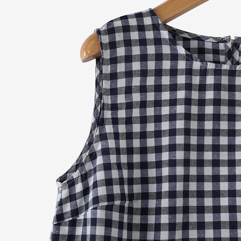 ZANZEA Lässige ärmellose Bluse mit O-Ausschnitt und Karomuster für Damen