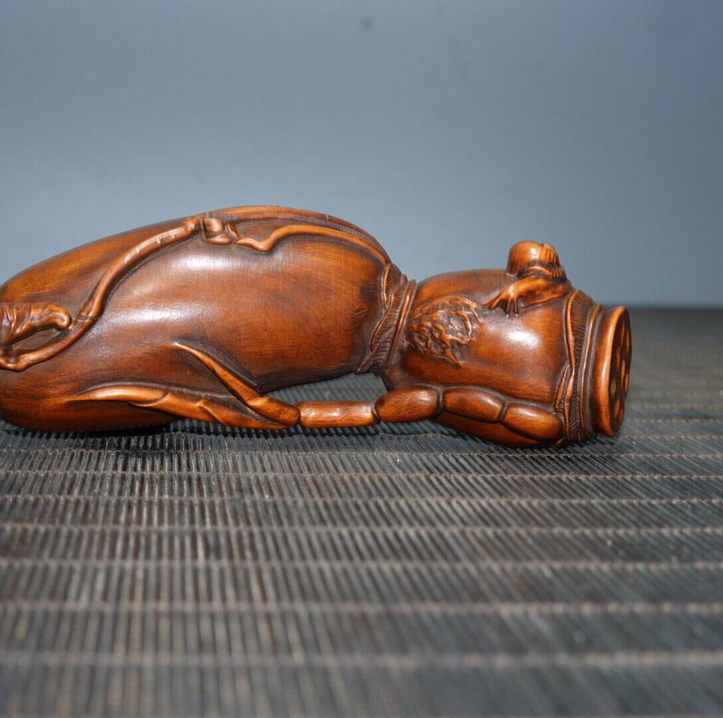 Chinese Vintage Boxwood Carved Exquisite Statue Pen Rack Wooden Figurines Art