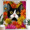 Funny Cat Shower Curtain Colorful Flowers and Cartoon Cat Animal Shower Curtains for Bathroom Classy Shower Curtain with Hooks