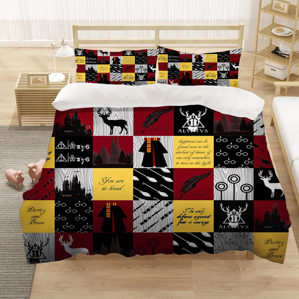 Marauders Map Four Magic College 3Pcs Duvet Cover Sets Cartoon Bedding Set Sheet Children Room Bed Sheet Pillow Case