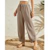 Women Elastic High Waist Pant Casual Fit Wide Leg Long Pants Trousers With Pockets