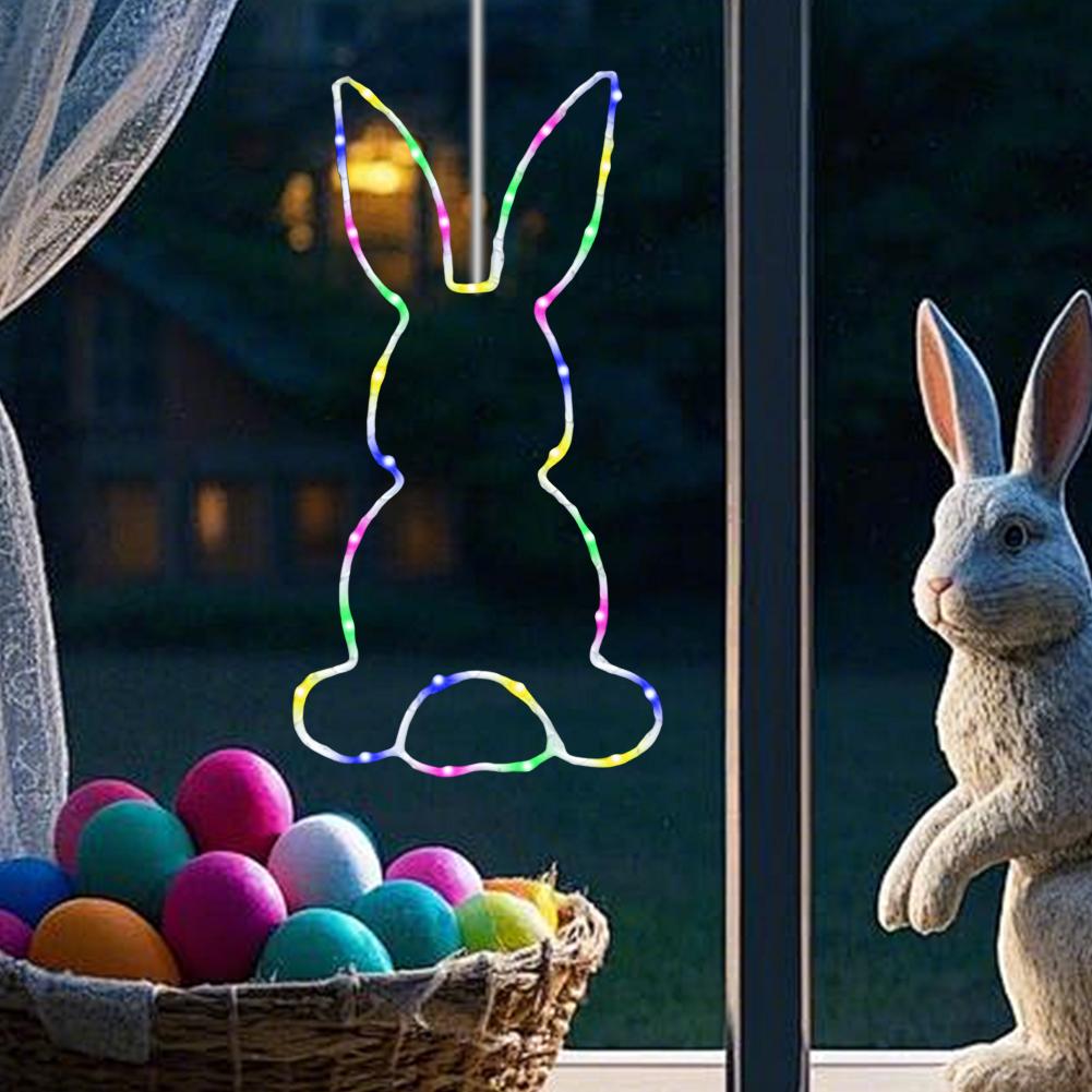 2PCS Easter Rabbit Light Bunny Window Fairy Lights Suction Cup Battery Operated Luminous Rabbit Pendant For Easter Decoration