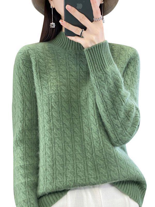 2023 Autumn/Winter Women's Korean Wool Cable Knit Round Neck Sweater