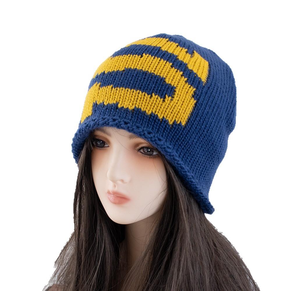 American loose retro contrasting color thick knitted hat bag head hat women's autumn and winter warm face small cold hat stack hat