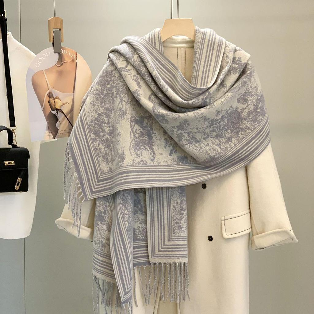 Women's Double-Sided Faux Cashmere Tassel Shawl - Warm, Thick High-End Autumn & Winter Scarf