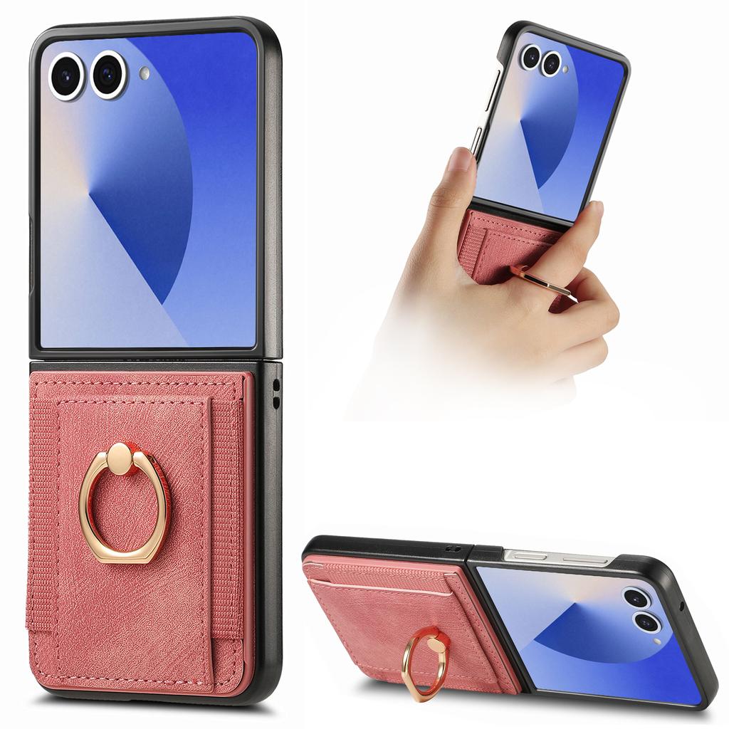 For Samsung Galaxy Z Flip7 5G Phone Case Leather Back Cover with Card Slots Kickstand