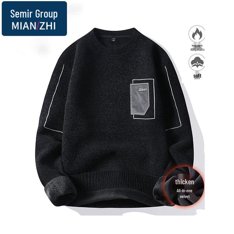 MianZhi Men's Crew Neck Fleece Lined Knit Sweater