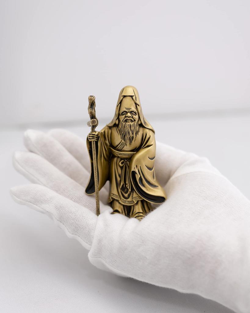 Seven Lucky Gods of Good Fortune: Fukurokuju (Fukurokuju) - Silky Gold - Sculptor: Makita Shuuun - Original: Antique Gold - Buddhist Statue - Ornament
