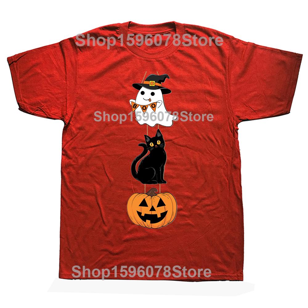 Funny Black Cat Halloween Pumpkin Ghost Tshirts Men Womens Fashion Casual Tshirt 100 Cotton Loose Oversized T Shirt Summer