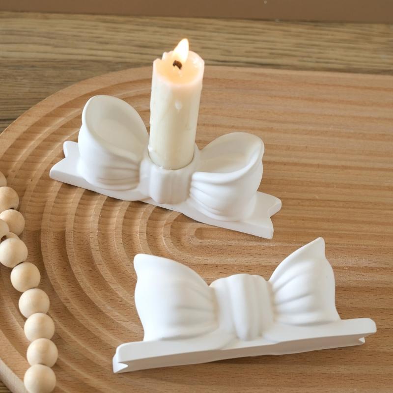 Silicone Molds 3D Bows Candlestick Molds DIY Bowtie Candle Holder Molds Plasters Molds Castings Mould Home Decoration