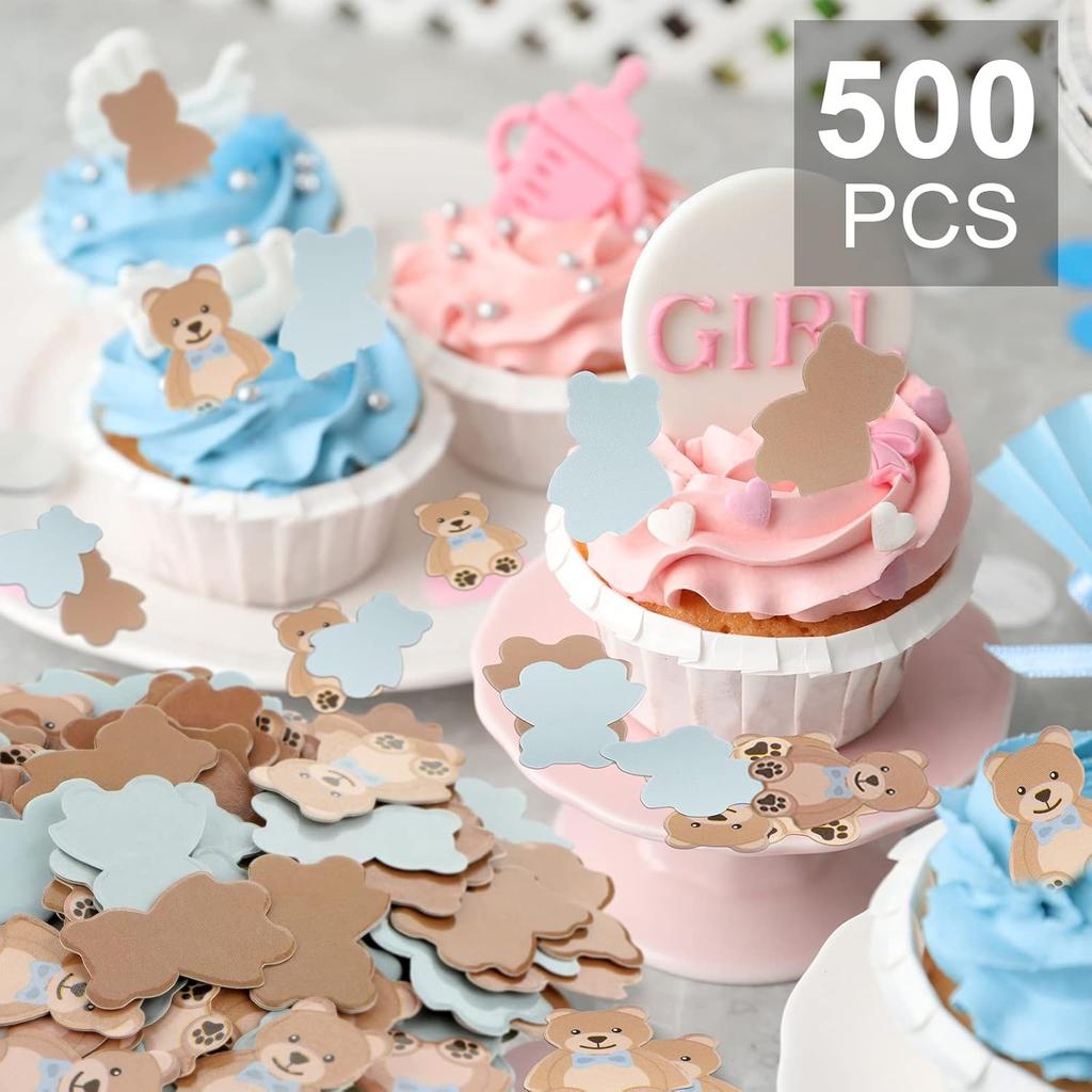 500 Pcs 0.98 Inch Bear Confetti Baby Shower Cream Brown Decoration We Can Bearly Wait Bear Shaped Paper Confetti Table Scatter First Birthday