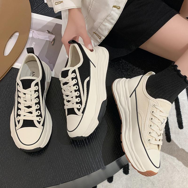 Leinenschuhe 2025 Freizeit Sport Frühling dicke Grundplatte Schuhe Damenschuhe neue aufgelöste weiße Schuhe Muffin Frühling erhöhen