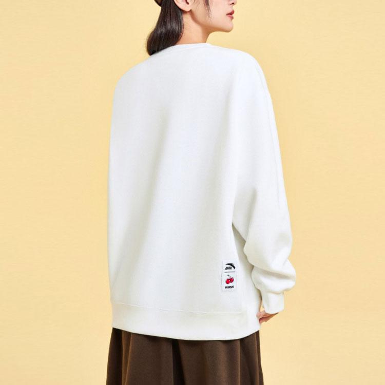 Anta X Kirsh Sports Lifestyle Series Solid Color Round Neck Pullover Fleece Sweatshirt Women sweatshirt Snow-White 962348722-1