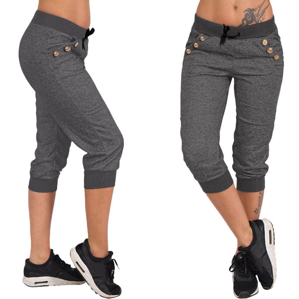 

Женские летние повседневные однотонные спортивные брюки для улицы, женские узкие брюки для йоги M чёрный