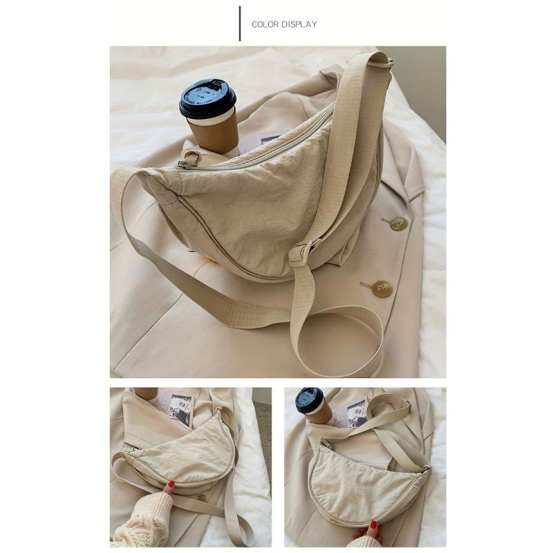 Casual Minimalist Crescent Zipper Shoulder Bag, All-Match Versatile Handbag For Daily Use, Sports Bag