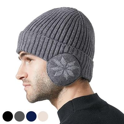 Fashion Beanie Hat with Integrated Warm Inner Fleece Earmuffs