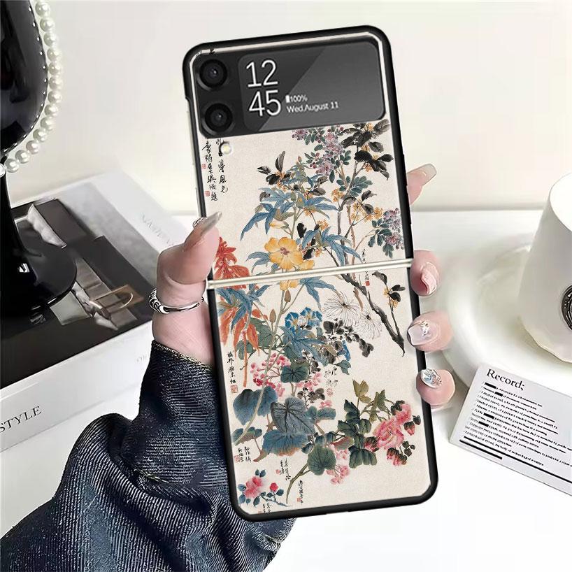 Chinese Style ink Painting Art Cases For Samsung Galaxy Z Flip 4 5 6 7 3 Z Flip7 Flip6 Flip4 Flip5 Flip3 5G Hard Shockproof Fund