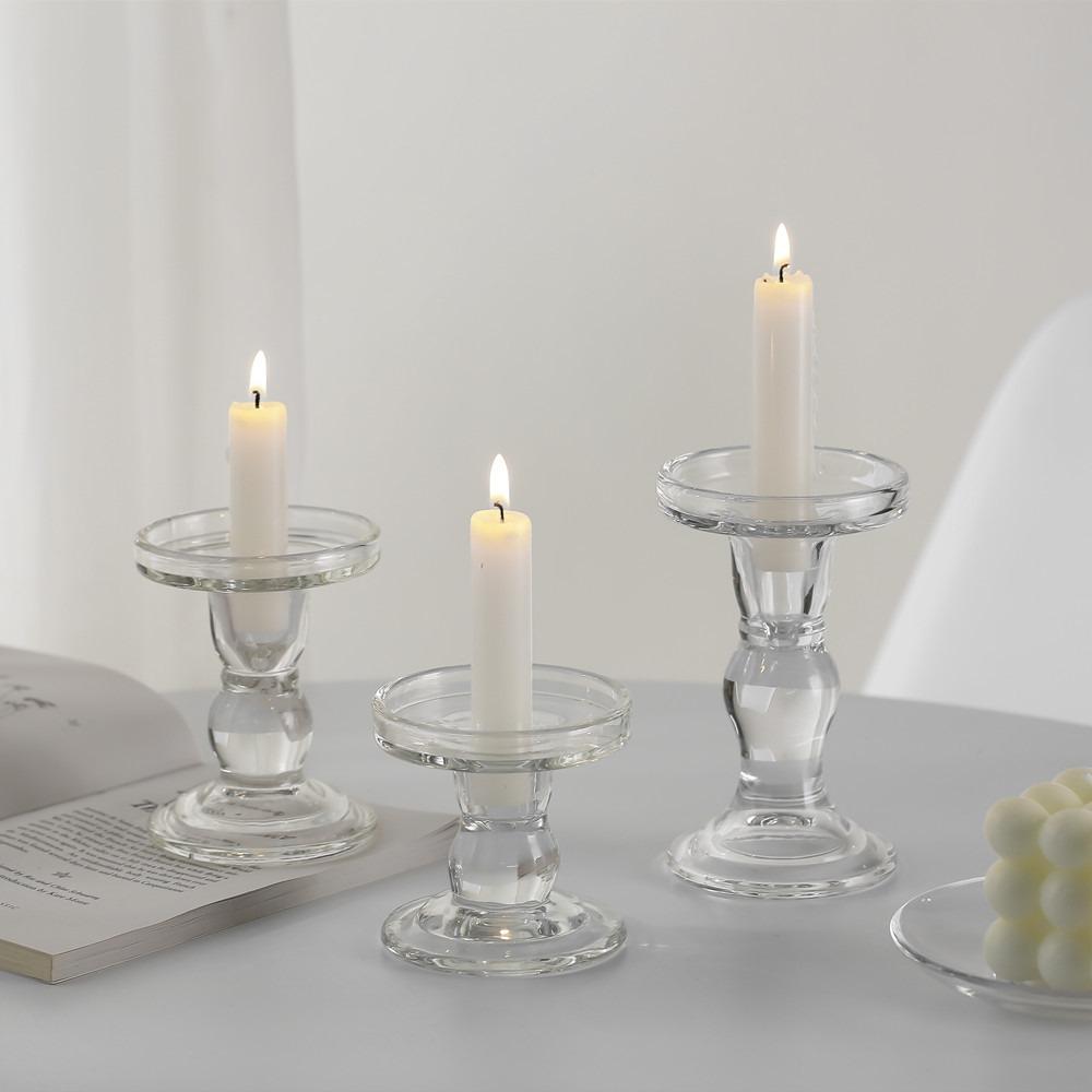 Modern Minimalist Roman Column Glass Candlestick, A Romantic Candlelight Dinner Decoration European Living Room Ornament