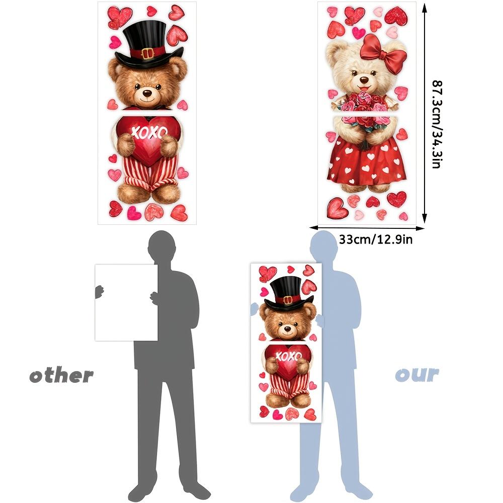 

1Set Valentine s Day Teddy Bear Holding Flower Love Window Electrostatic Sticker Valentine s Day Atmosphere Decoration As Picture