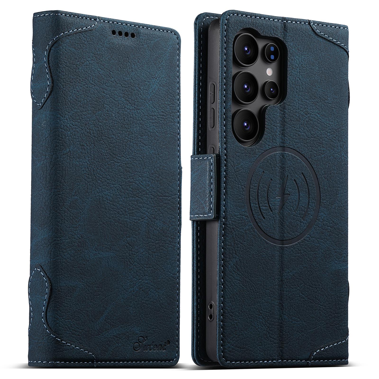 

SUTENI J07 For Samsung Galaxy S25 Ultra Case Compatible with MagSafe Litchi Texture Leather Wallet Phone Cover Blue