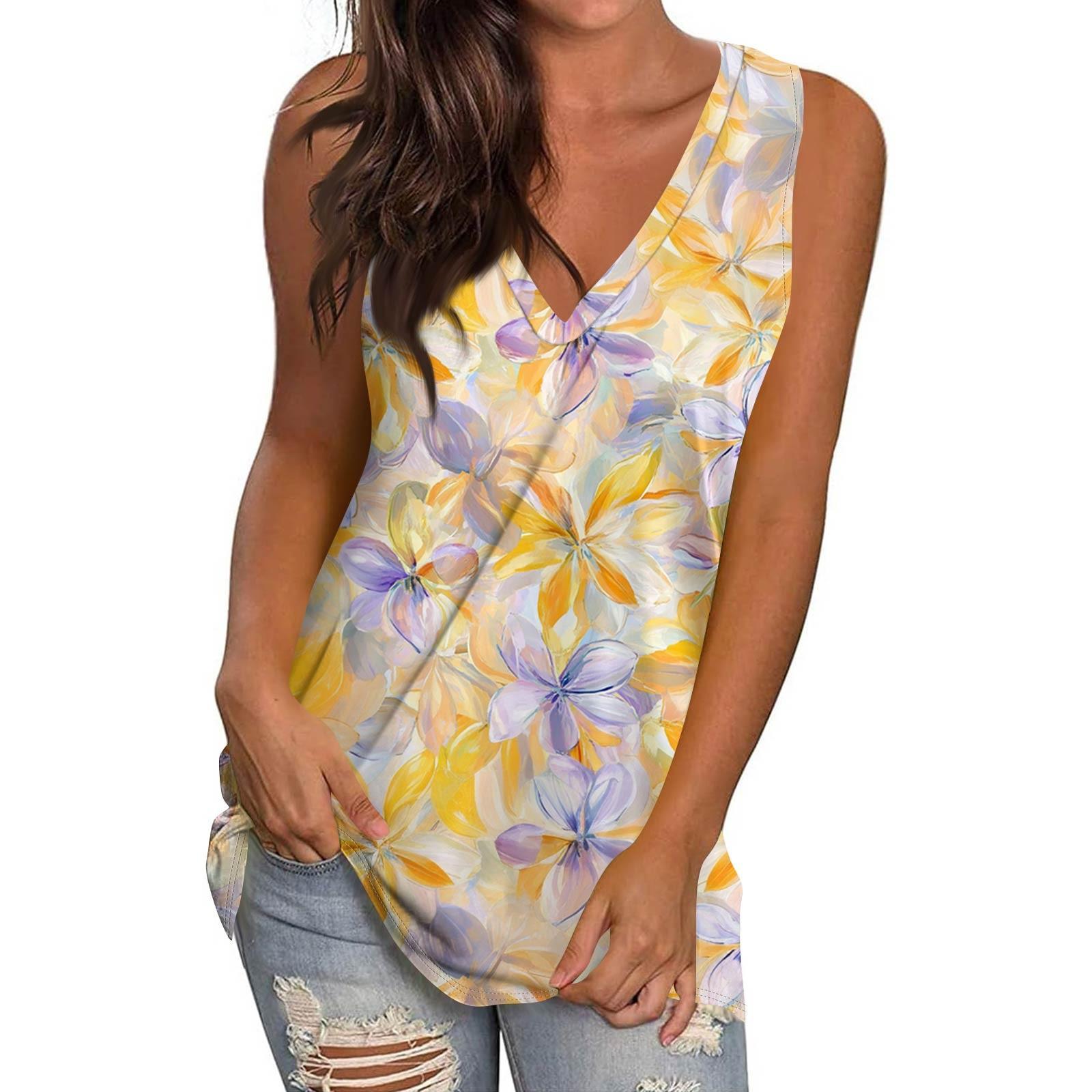 

Жіночий повсякденний модний топ-пуловер без рукавів з V-подібним вирізом, друкована жилетка, футболка XL жовтий