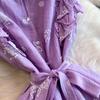 Sweet Stitched Ruffle Hem round Ne Princ Long Dress Women Spring Autumn Belted Waist Women Dress