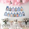 1st Birthday Photo Banner Boys Newborn to 12 Months Birthday Paper Photo Frame Monthly Milestone Bunting Decorations Baby 1st Bday Picture Banner
