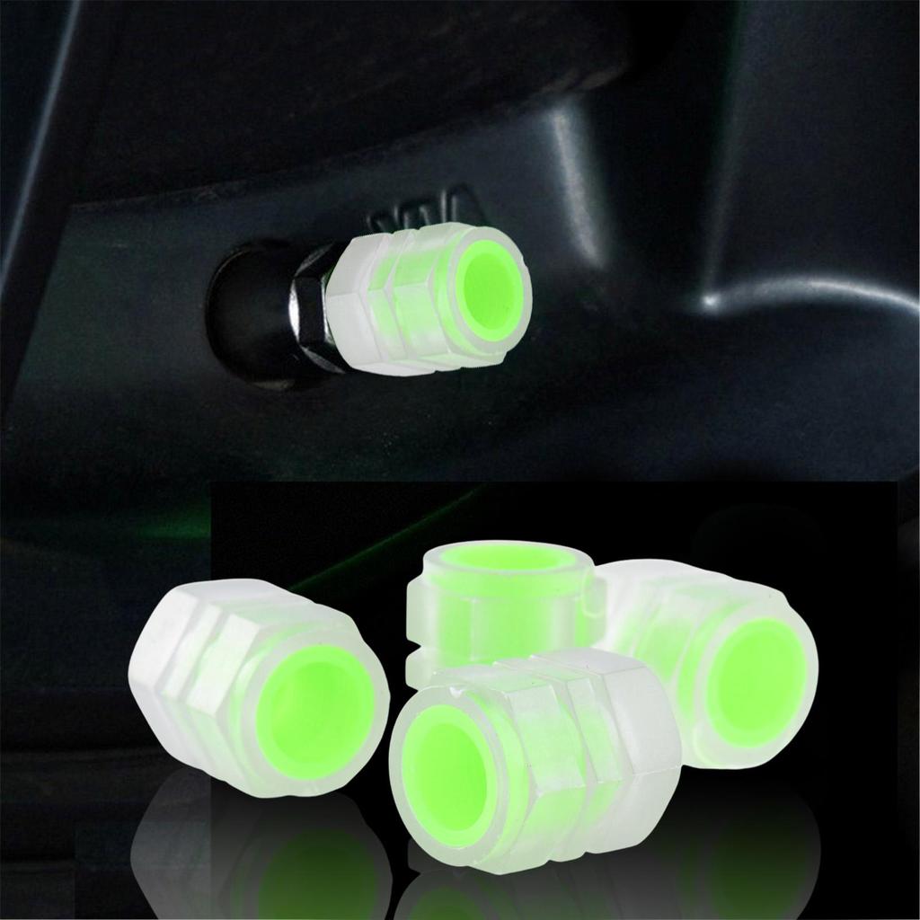 4pcs Glowing Tire Valve Stem Caps Luminous Tire Air Caps Wheel Dust Proof Cover Car Decorative Accessories Universal For Auto rv
