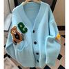 College Style Knitted Cardigan Women's Spring and Autumn Wear Loose Lazy Style V-neck Embroidered Bear Sweater Jacket Tide