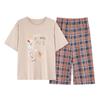 Women's Pure Cotton Pajama Set with Built-in Bra, Short Sleeve Top & 7/8 Pants - Sweet Summer Homewear.
