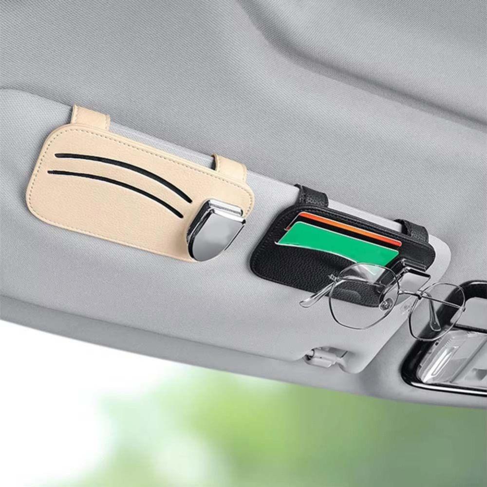 Leather Car Sunglasses Holder Expansion Space Sun Visor Storage Box Creativity Car Glasses Clip