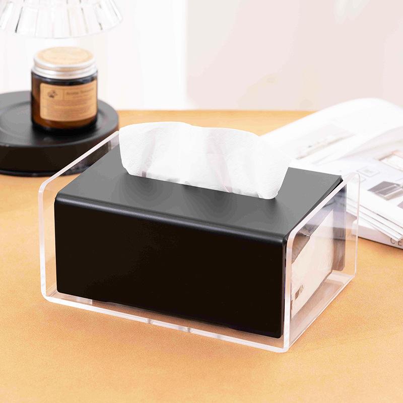 European Style Black Tissue Box Creative Acrylic Storage Tube Living Room Dining Table High-end Napkin Box Home Decoration Gifts