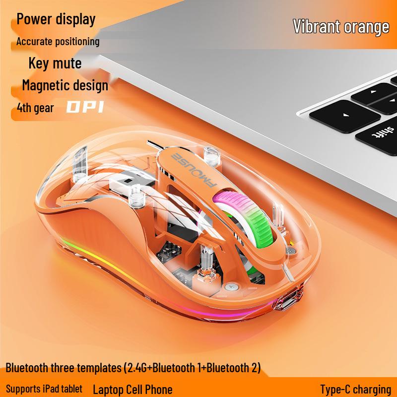 Bobcat Silent Bluetooth Mouse - Transparent, Wireless, 3 Modes, TYPE-C Charging, Universal Compatibility