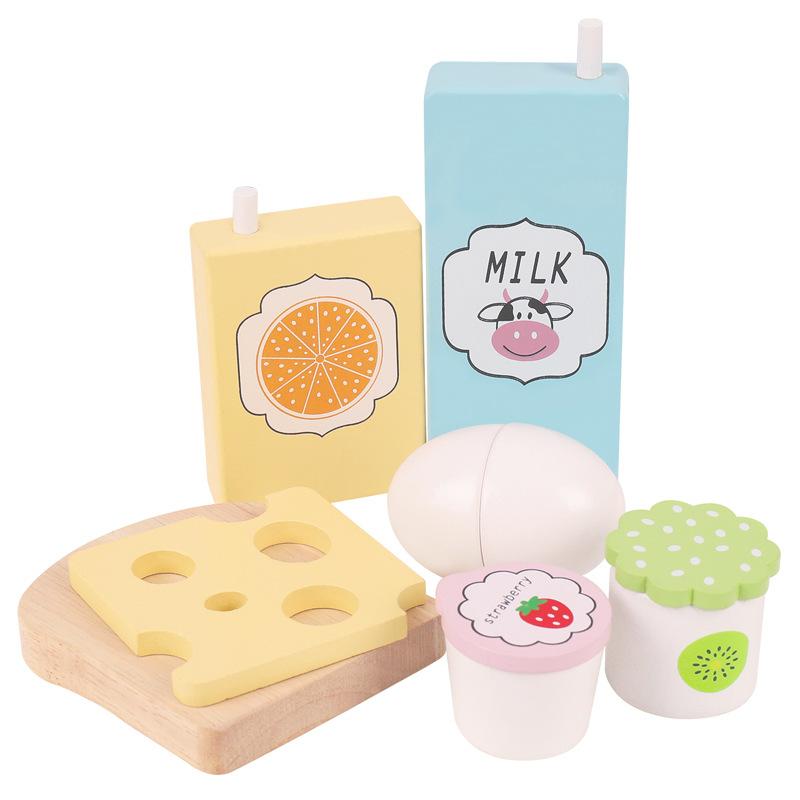 Children Simulation Breakfast Bread Milk Dessert Play House Combination Wooden Role Playing Toys
