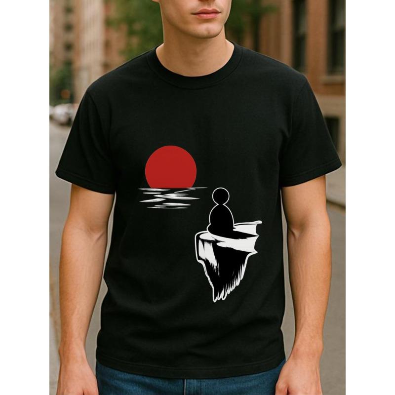 Men'S Short-Sleeve T-Shirt with Prints, Perfect for Watching The Sunset from a Cliff. This Casual Shirt Is Designed for Business Casual Settings