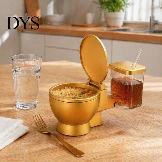 Unique Gift for Food Lovers Toilet Shaped Ramen Bowl Set, Built-in Drink Cup And Straw Fun Game Night Tableware Design, Novelty Bowl, Instant Noodles