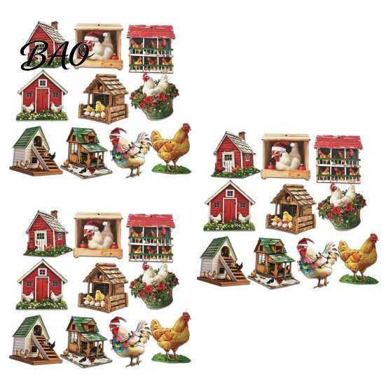Decorative Wood Gift Tags 10/20/30Pcs 2D Flat Farmhouse Chicken Wooden Hanging Ornament, Rooster Hen Coop Barn Rustic Craft Ornaments Farm Pendants