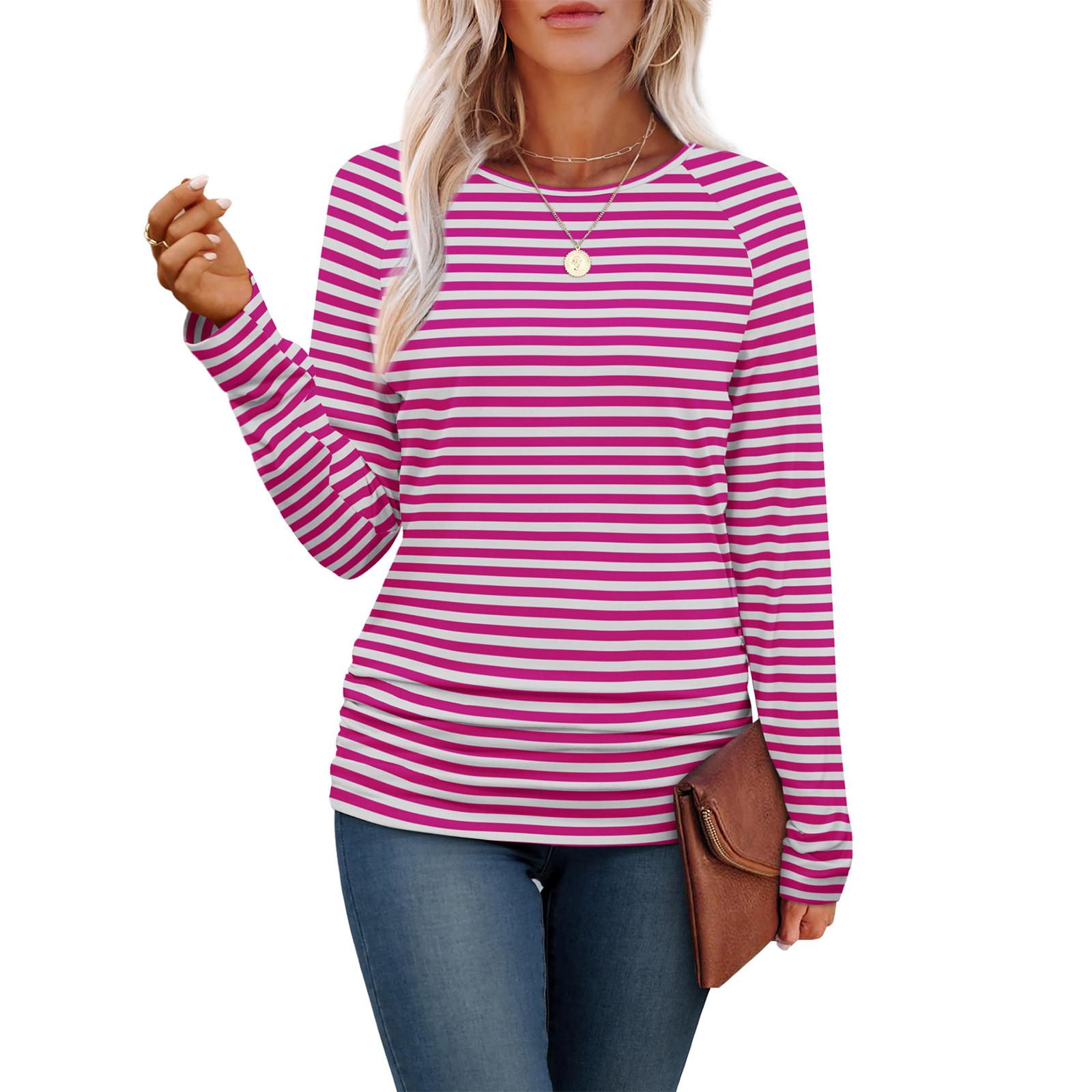 

Женский повседневный топ с круглым вырезом и длинными рукавами, подол, боковая оборка XL горячий розовый