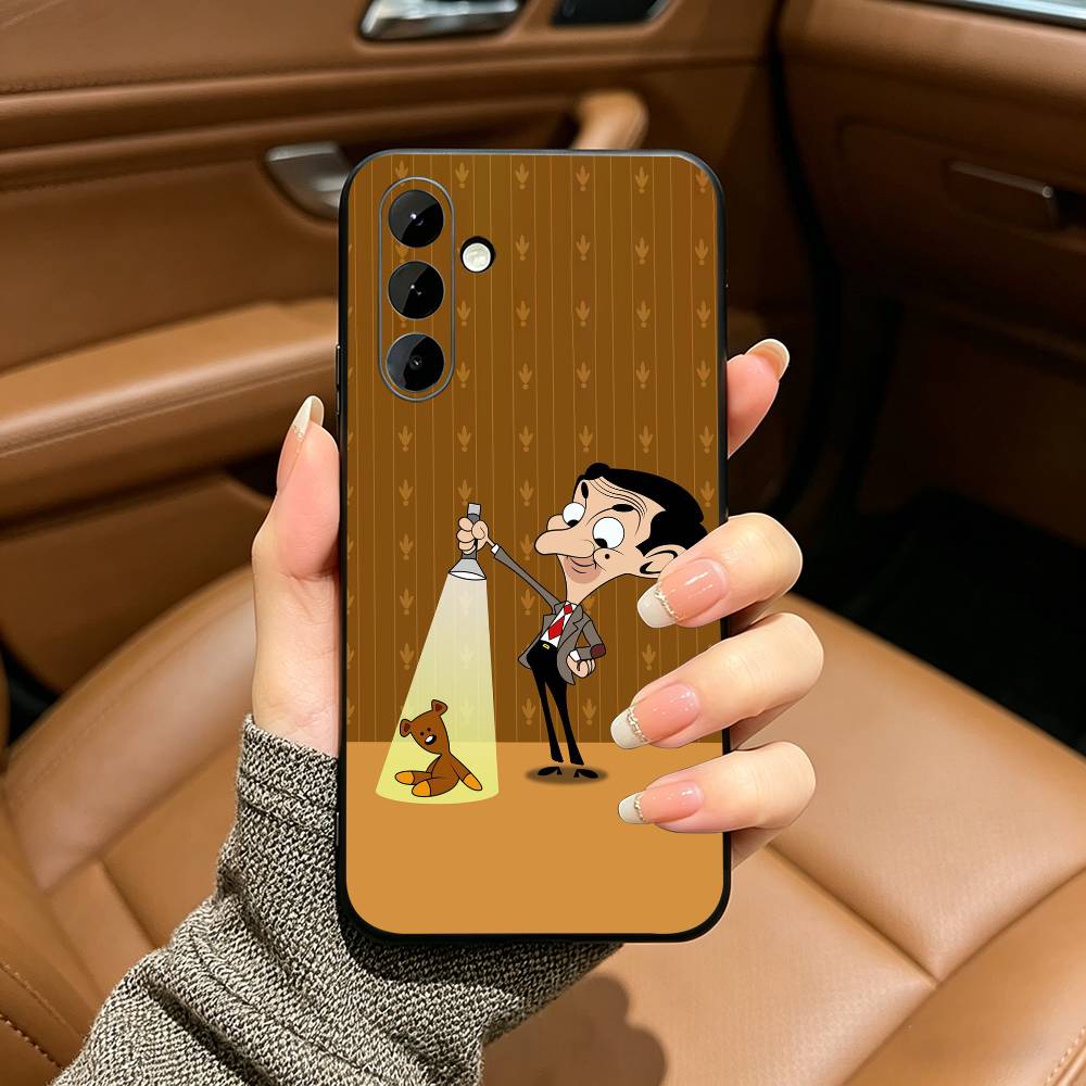 Cute Funny Mr B-Bean-es Black Soft Silicone Phone Case for Samsung Galaxy A73, A71, A72, A70, A53, A52, A51