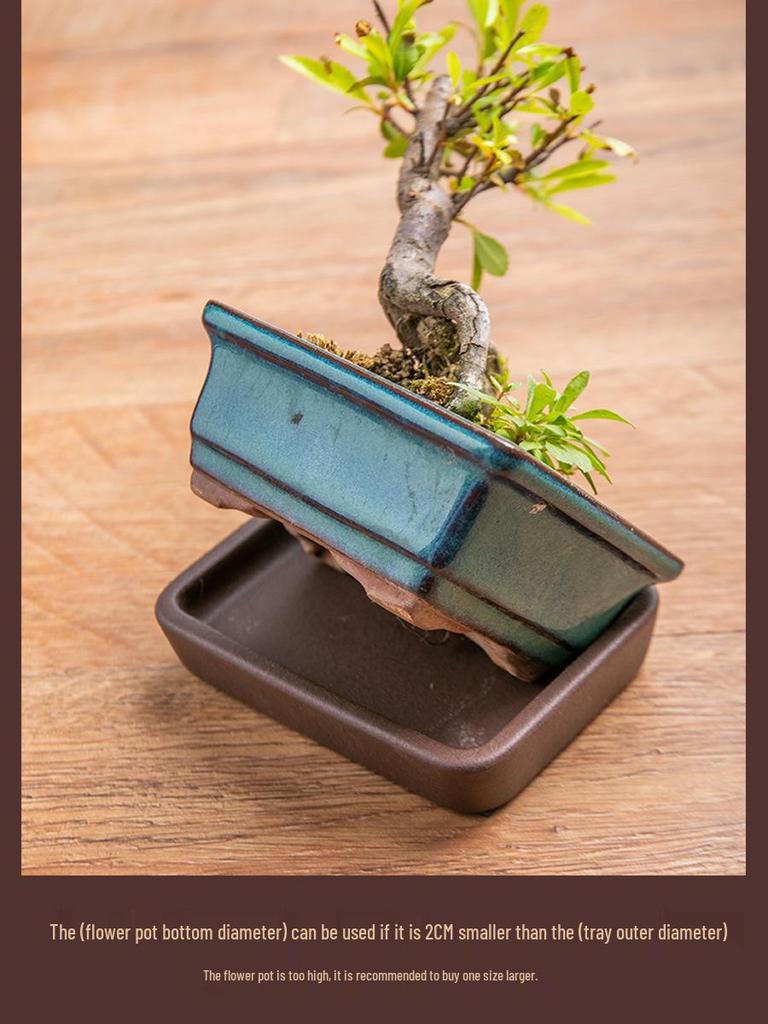Purple Clay Ceramic Flower Pot Tray - Rectangular/Round Base for Water Catching Bonsai