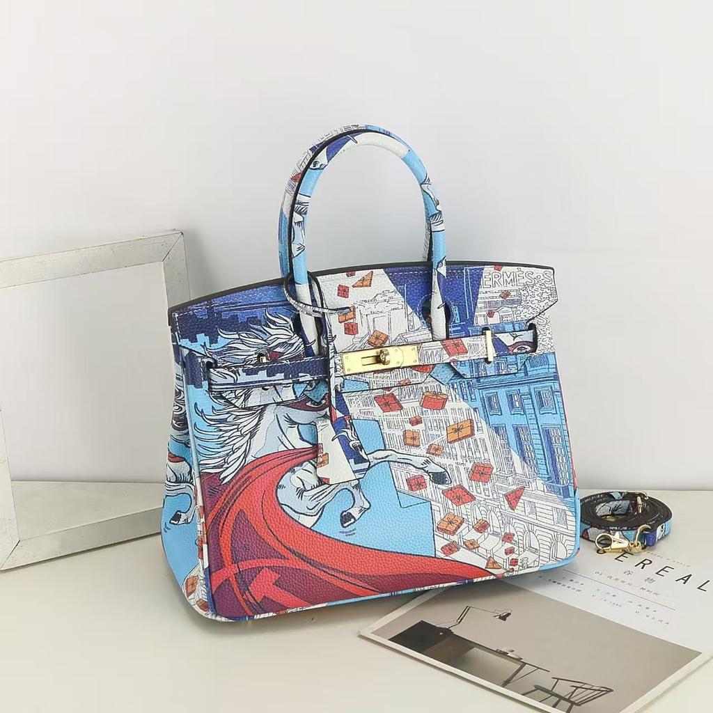 2025 Neues Modell, lackierte Tasche, Damenhandtasche aus Rindsleder erste Schicht, tragbare Schulter-Umhängetasche, personalisiertes Tiermuster