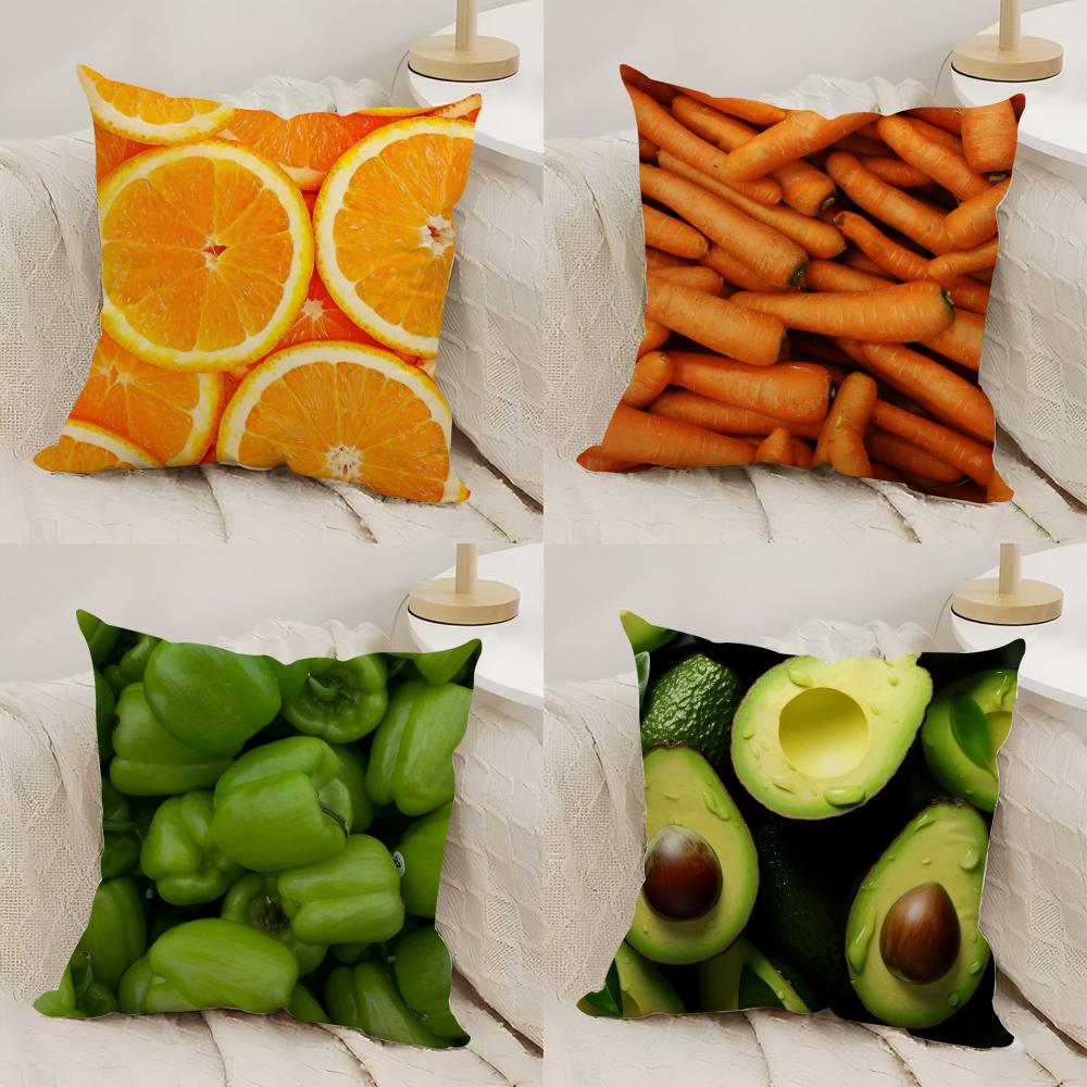 Fresh Food Anime Health Cushion Cover Silky Short Plush DoubleSided Printed Pillow Case for Sofa All Seasons Home Decor Gift