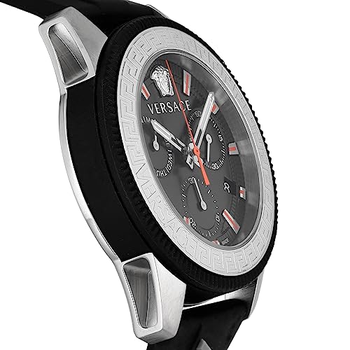 Versace GRECA ACTION CHRONO Men's Watch, 45mm, Black Dial, Stainless Steel, Sapphire Crystal, Quartz Movement, Water Resistant, Swiss Made, VE3J00222